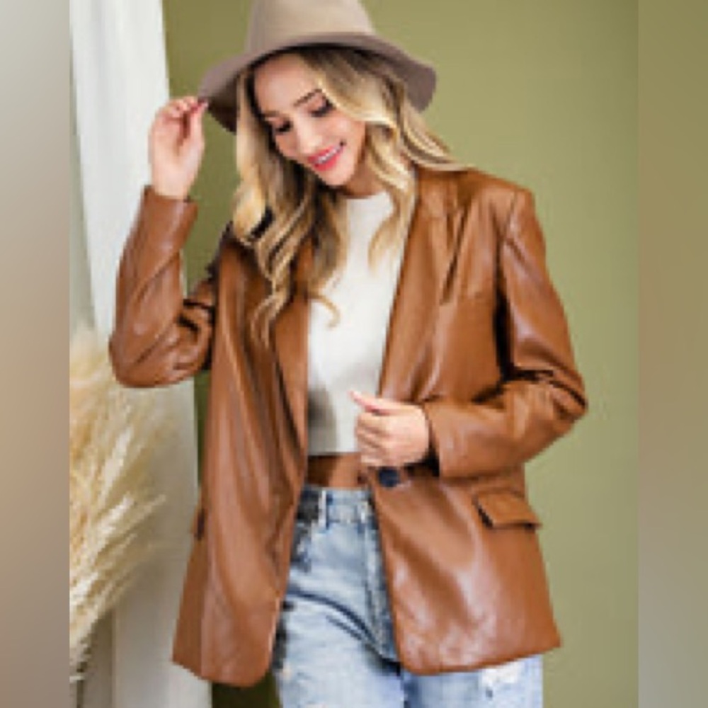 Cognac vegan leather jacket